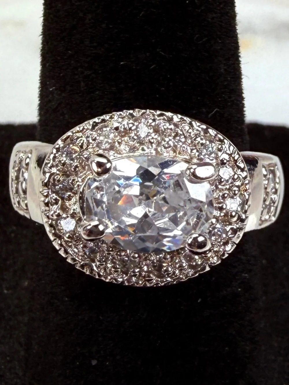 Sparkly BLING Silver Plated Clear Raised Large CZ Stone Statement Ring